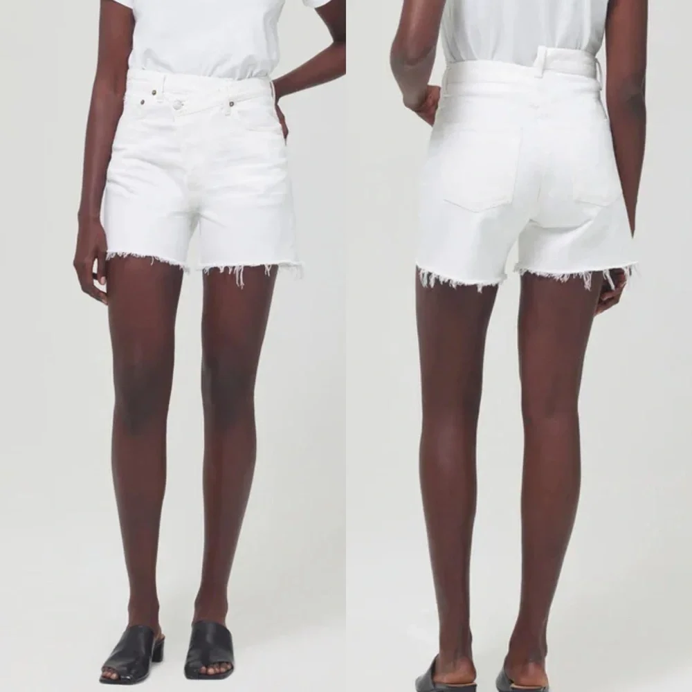 NWT Agolde criss cross element white jean denim long shorts size 31 10 4” inseam